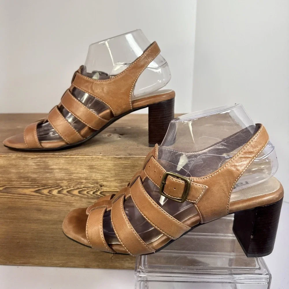 Umberto Raffini Strappy Heeled Sandals Womens SZ 9.5 10 Leather Boho Indie Chic